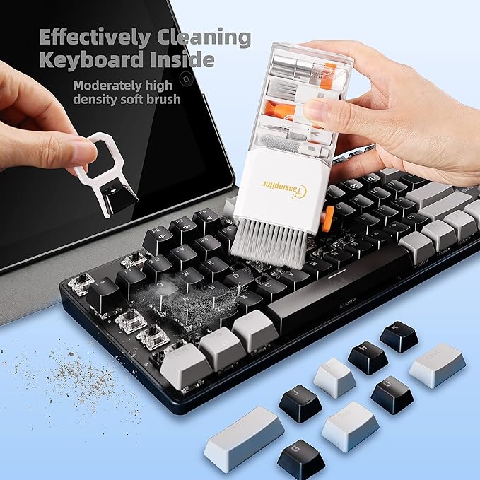 Tassmpitor Laptop Cleaning Kit, All in 1 Keyboard Cleaning kit for MacBook iPad iPhone, Compact Keyboard Cleaner with Brush and Spray for Tablet, Airpods, Earbud, Computer Screen, PC Monitor, White