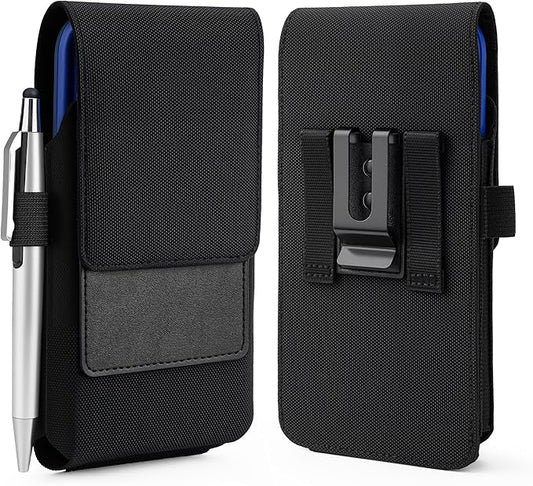 BECPLT Nylon Cell Phone Holster Case with Belt Clip - Fits iPhone 12/13/14 Pro, X, Xs, 10, Galaxy S21/S22/S23, Pixel 4/5, LG G4/G5/G6 (With Thin Case On)