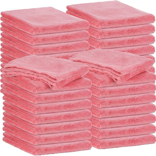 Shimeyao 30 Pcs 16 x 16 Inch Edgeless Microfiber Plush Towels for Cars Detailing Drying Wash Polishing Absorbent Cleaning Cloths, 500 GSM (Vivid Red)