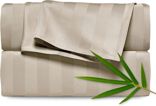 Pure Bamboo Queen Sheets - Luxuriously Soft & Cooling 100% Organic Viscose Bed Set | Jacquard Sand