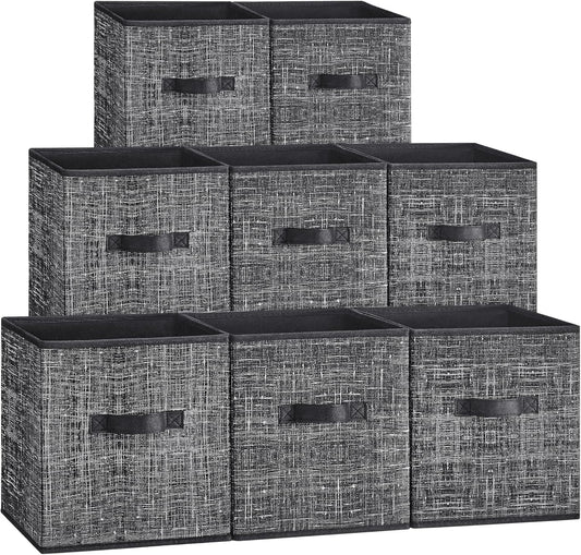 SONGMICS Storage Cubes - Foldable Non-Woven Fabric Bins with Double Handles | Set of 8, Ink Black, 10.2 x 10.2 x 11 Inches