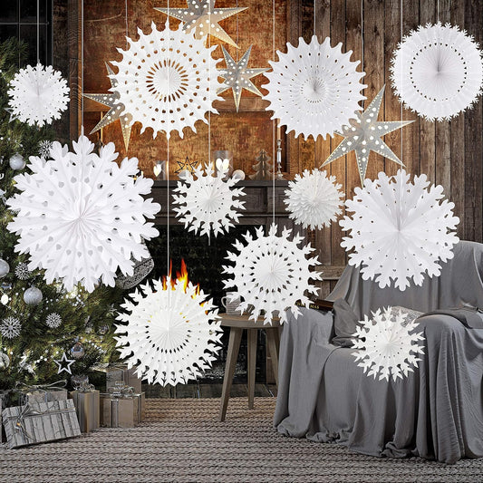 TUPARKA White Paper Snowflake Decorations - Winter Wonderland Party Supplies | Assorted Sizes for Christmas