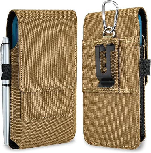 BECPLT for iPhone 17 Pro 17 16/15/14/13/12/11 Pro Belt Case Nylon Phone Holster with Belt Clip and Belt Loops Cell Phone Holder Carrying Pouch for Galaxy S25 S24 S23 S22 S21 S20 - Khaki
