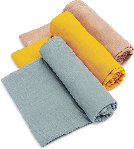 Parker Baby Co. Swaddle Blankets - 100% Cotton Muslin Pack of 3 for Baby Boys & Girls | Unisex Dune Set