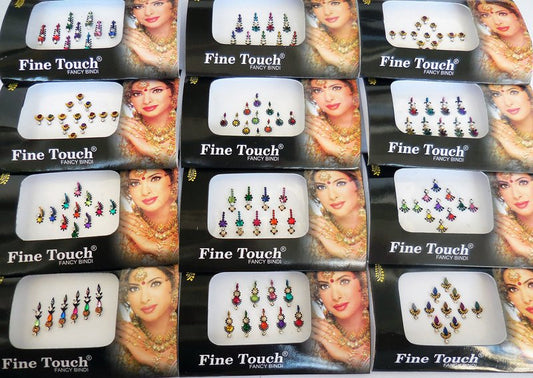 6 Packs- 42 Mix n Match face Jewels All Size/Multicolored/Long n Small Forehead Tika